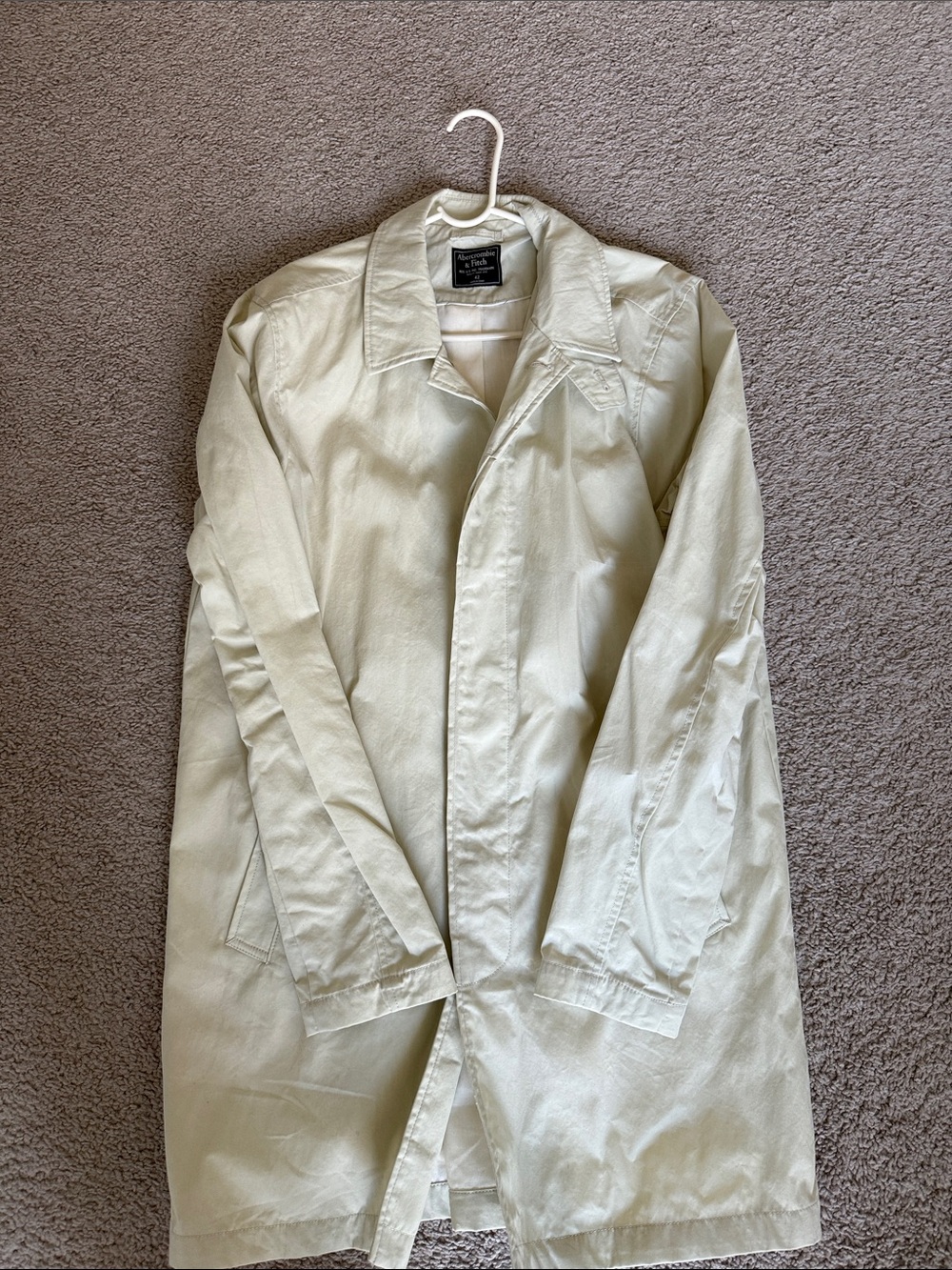 Abercrombie Men's Light Cream Trench Coat - Classic Collared Overcoat